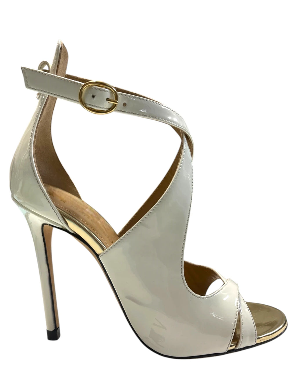 Women's White Patent Leather Stiletto Heel Sandals 11 cm