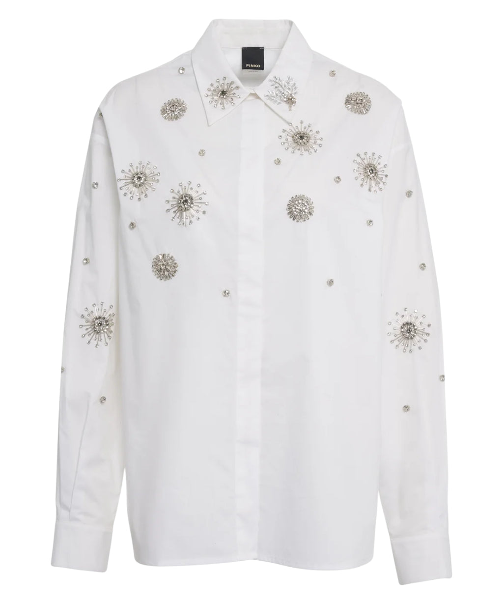 PINKO Carley Cotton Shirt with Rhinestones