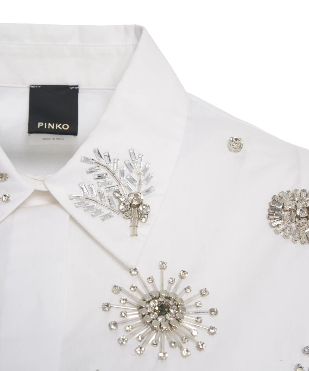 PINKO Carley Cotton Shirt with Rhinestones