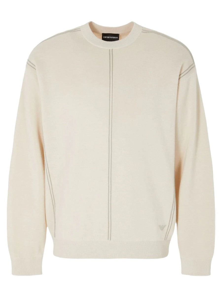 Maglione in misto lana vergine punto stoffa con righe jacquard effetto cordino-Emporio Armani-Maglieria-Vittorio Citro Boutique