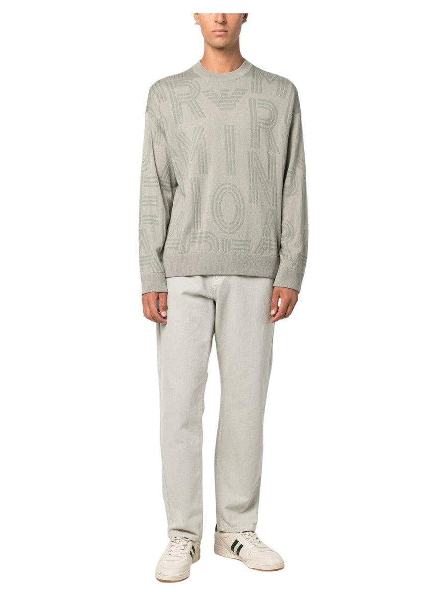 Maglione in misto lana vergine con logo jacquard all over-Emporio Armani-Maglieria-Vittorio Citro Boutique