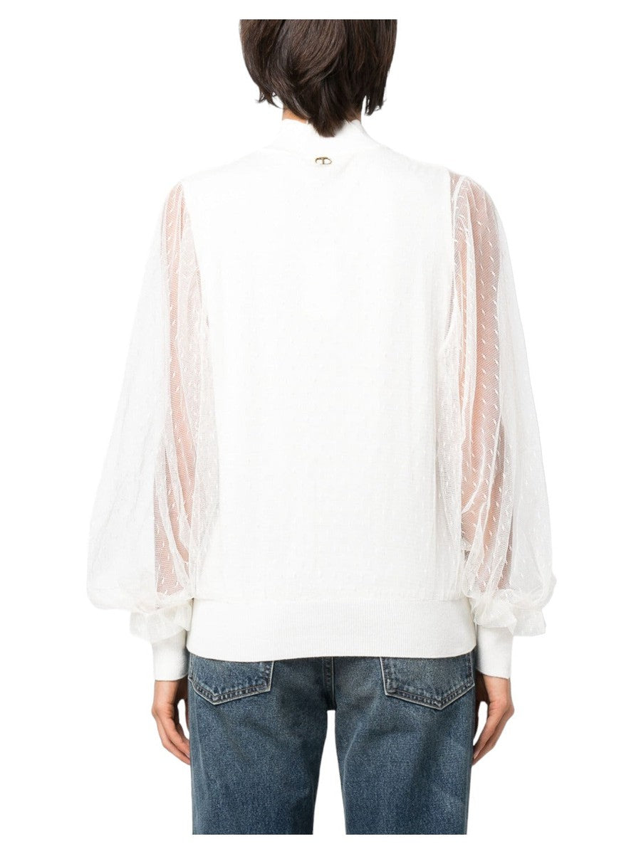 Top in maglia e tulle plumetis-Twinset-Maglieria-Vittorio Citro Boutique