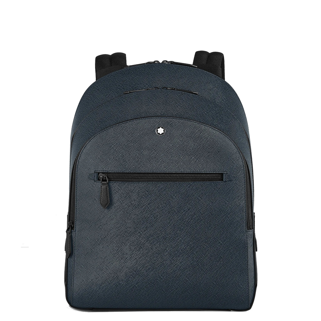 Montblanc blue tweed backpack with 3 functional compartments