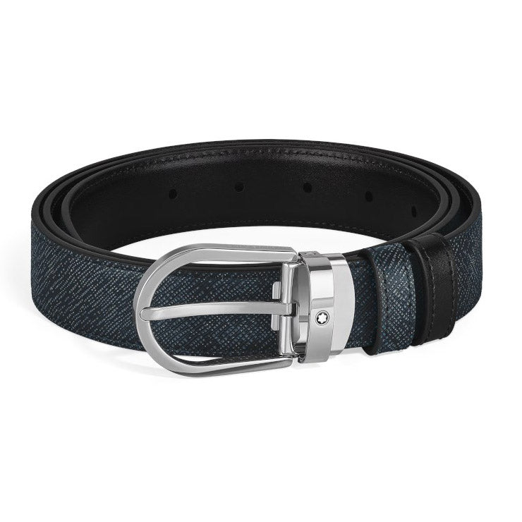 Montblanc Reversible Blue/Black Tweed Belt 220965