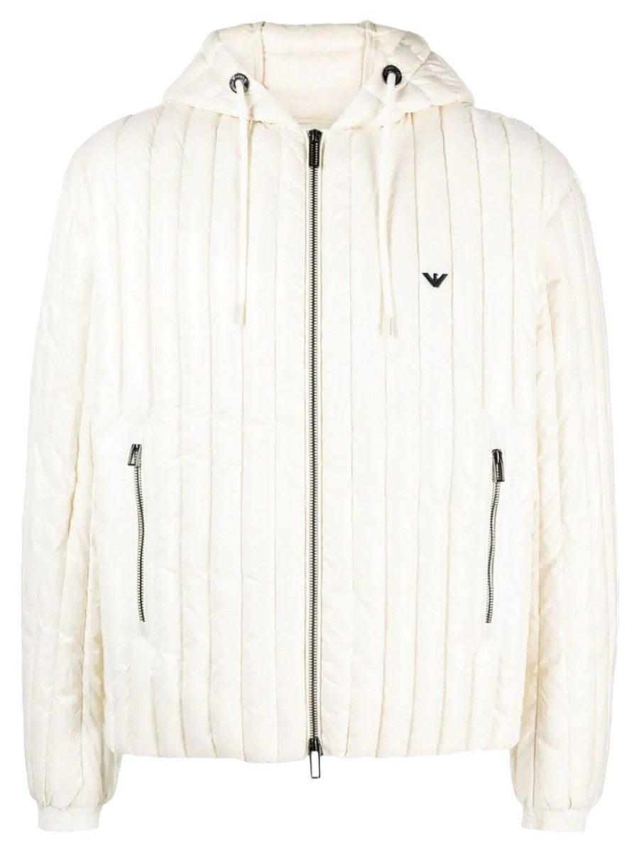 Piumino con cappuccio water repellent in nylon matelassé verticale-Emporio Armani-Piumini-Vittorio Citro Boutique