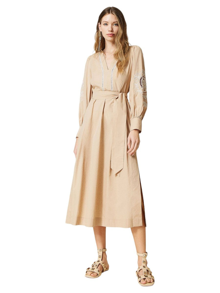Abito Lungo in Mussola con Ricami Fatti a Mano-Twinset-Abiti-Vittorio Citro Boutique