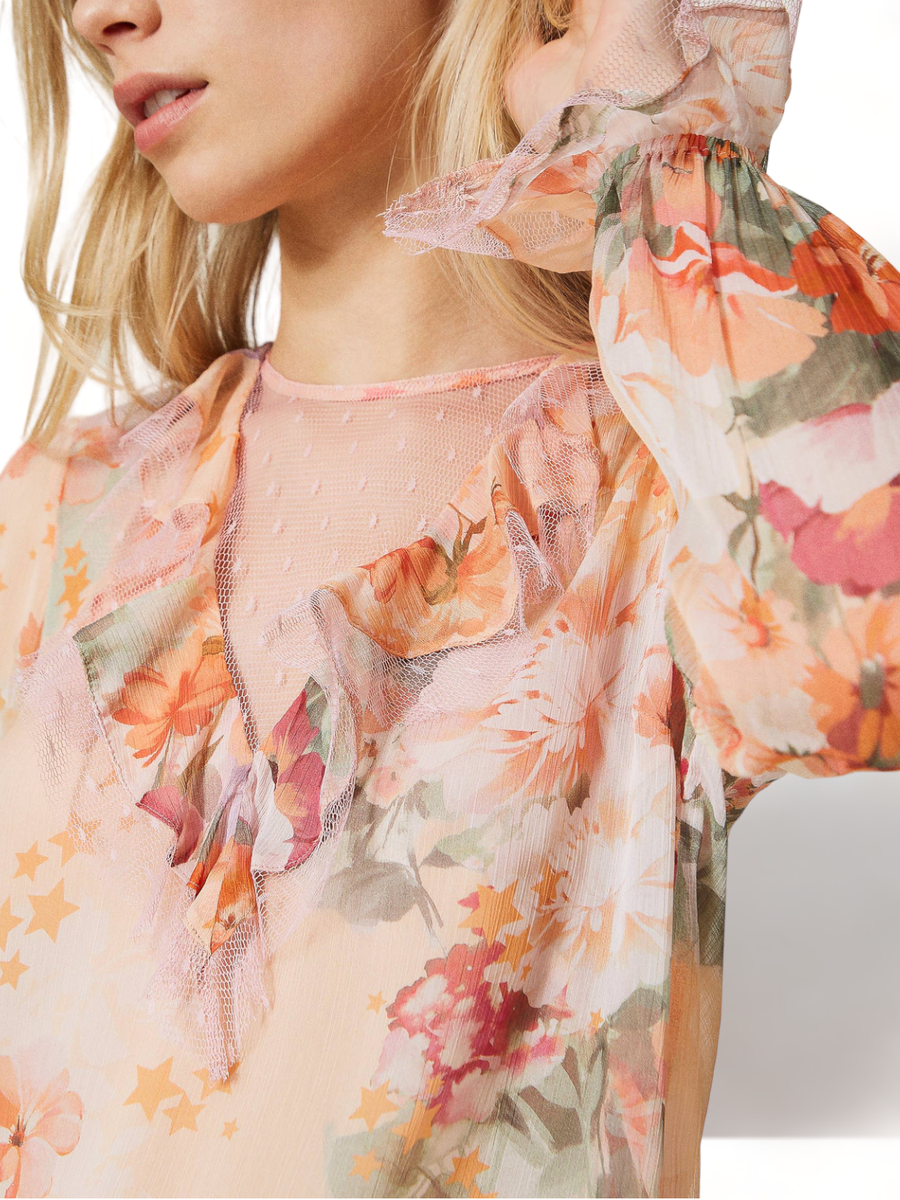 Blusa in creponne stampato-Twinset-Camicie-Vittorio Citro Boutique