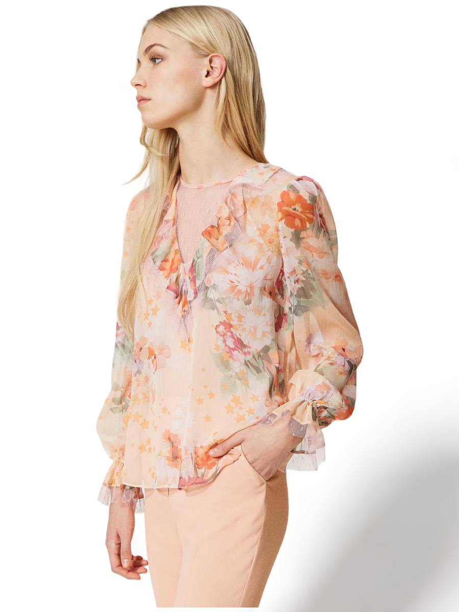 Blusa in creponne stampato-Twinset-Camicie-Vittorio Citro Boutique