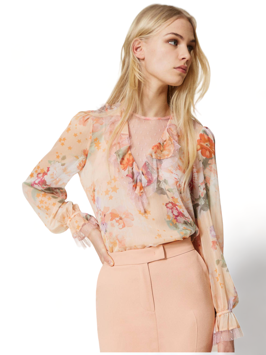 Blusa in creponne stampato-Twinset-Camicie-Vittorio Citro Boutique