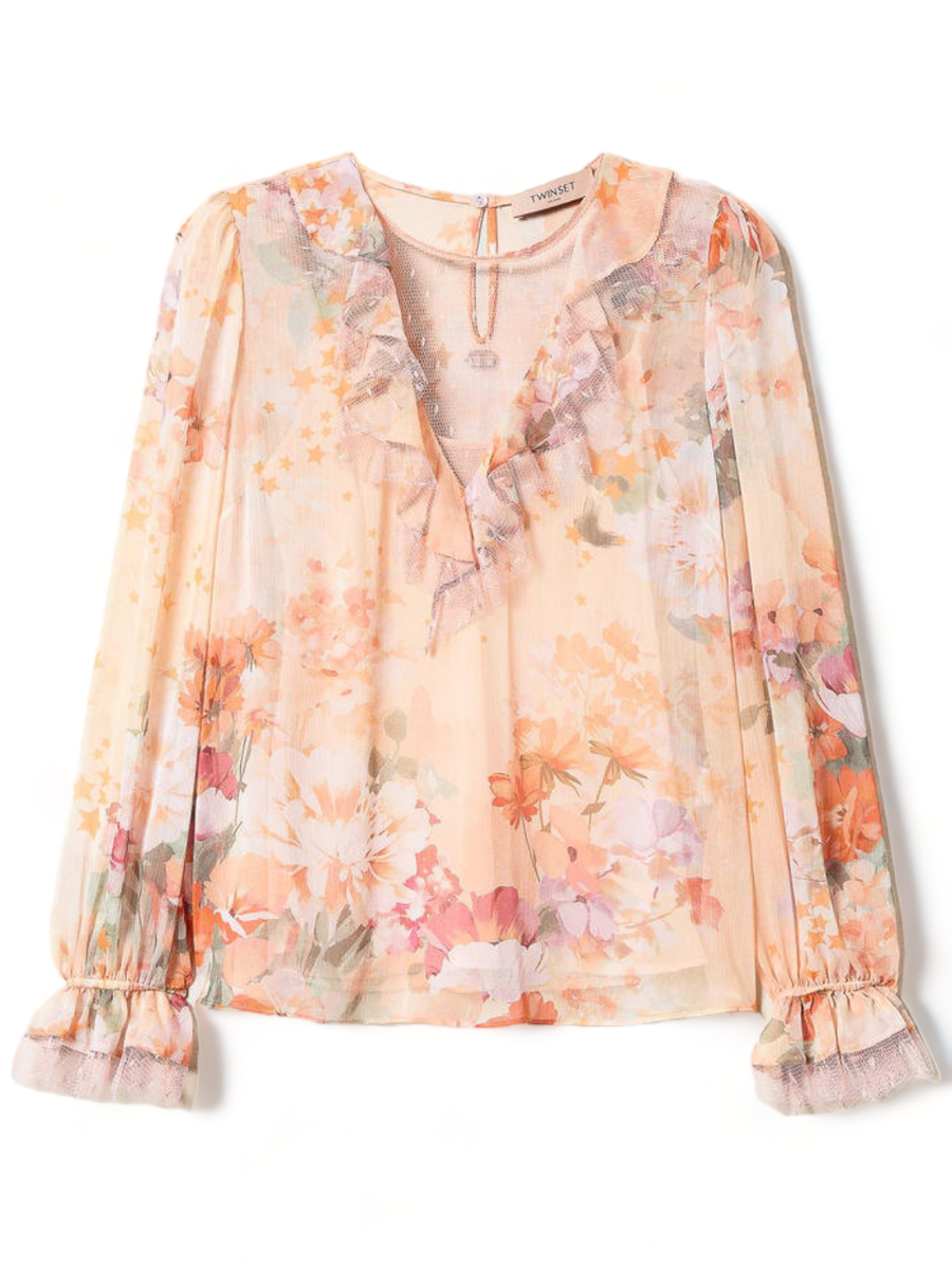 Blusa in creponne stampato-Twinset-Camicie-Vittorio Citro Boutique