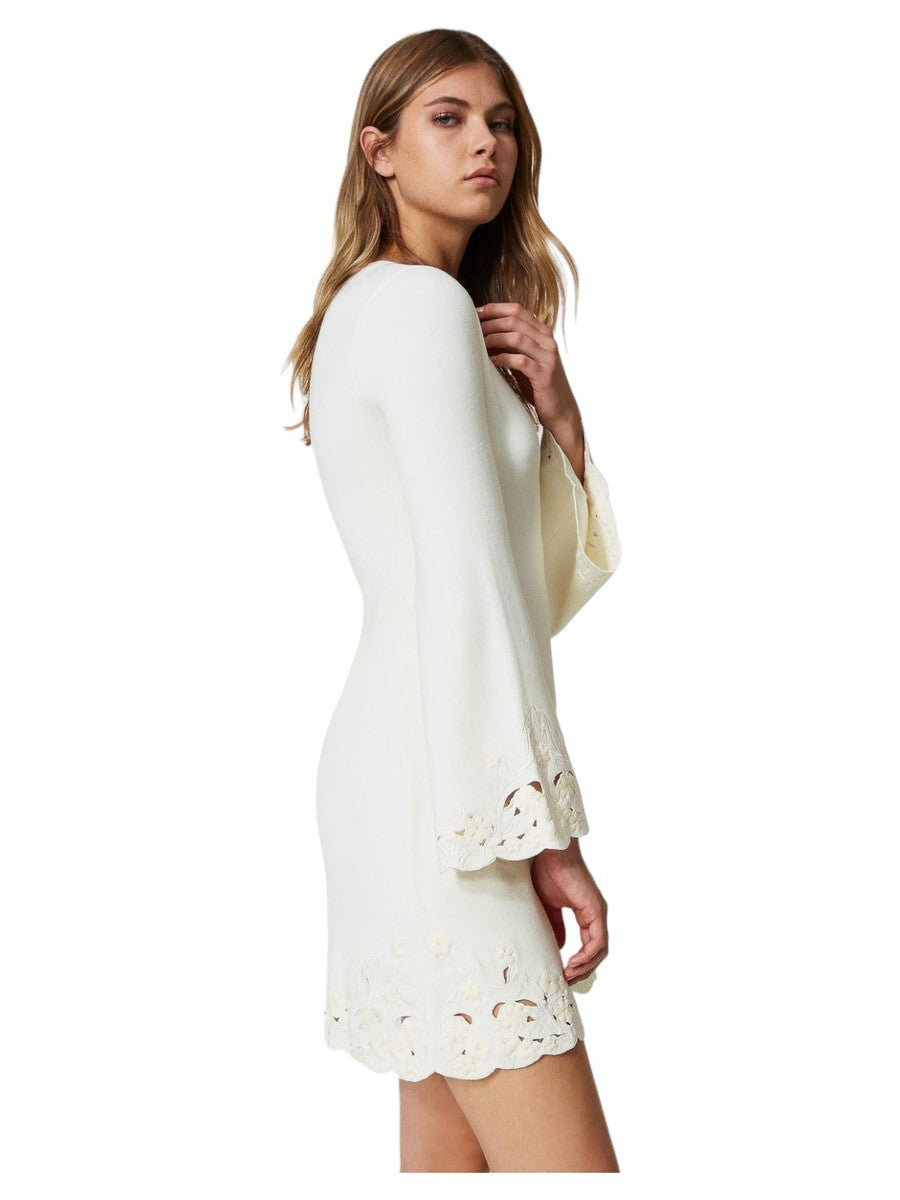 Abito corto in maglia con ricamo sangallo-Twinset-Abiti-Vittorio Citro Boutique