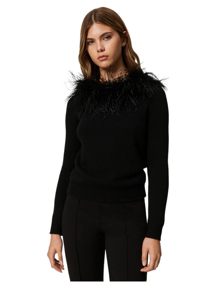 Maglia regular in misto lana con piume-Twinset-Maglieria-Vittorio Citro Boutique