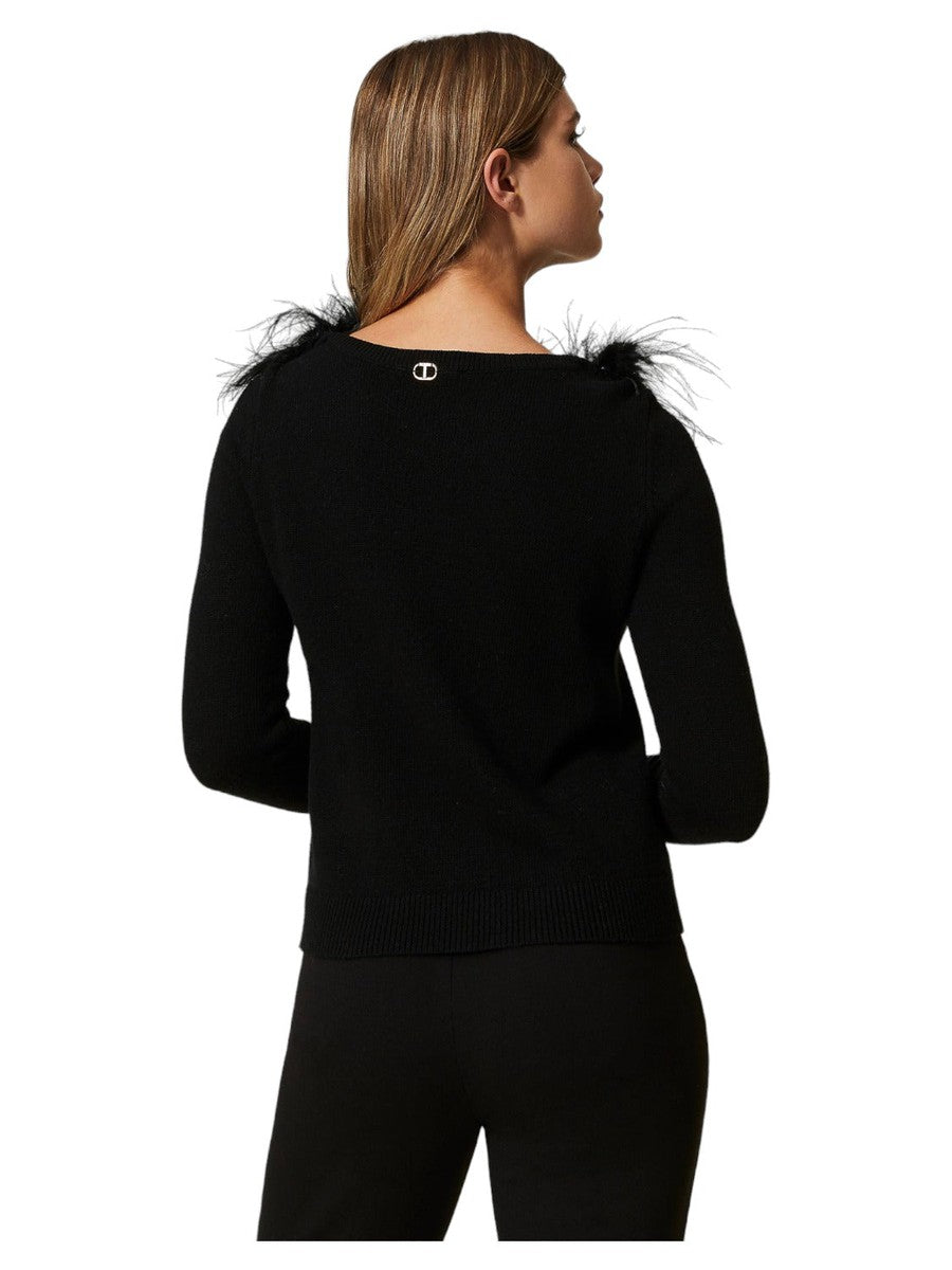 Maglia regular in misto lana con piume-Twinset-Maglieria-Vittorio Citro Boutique