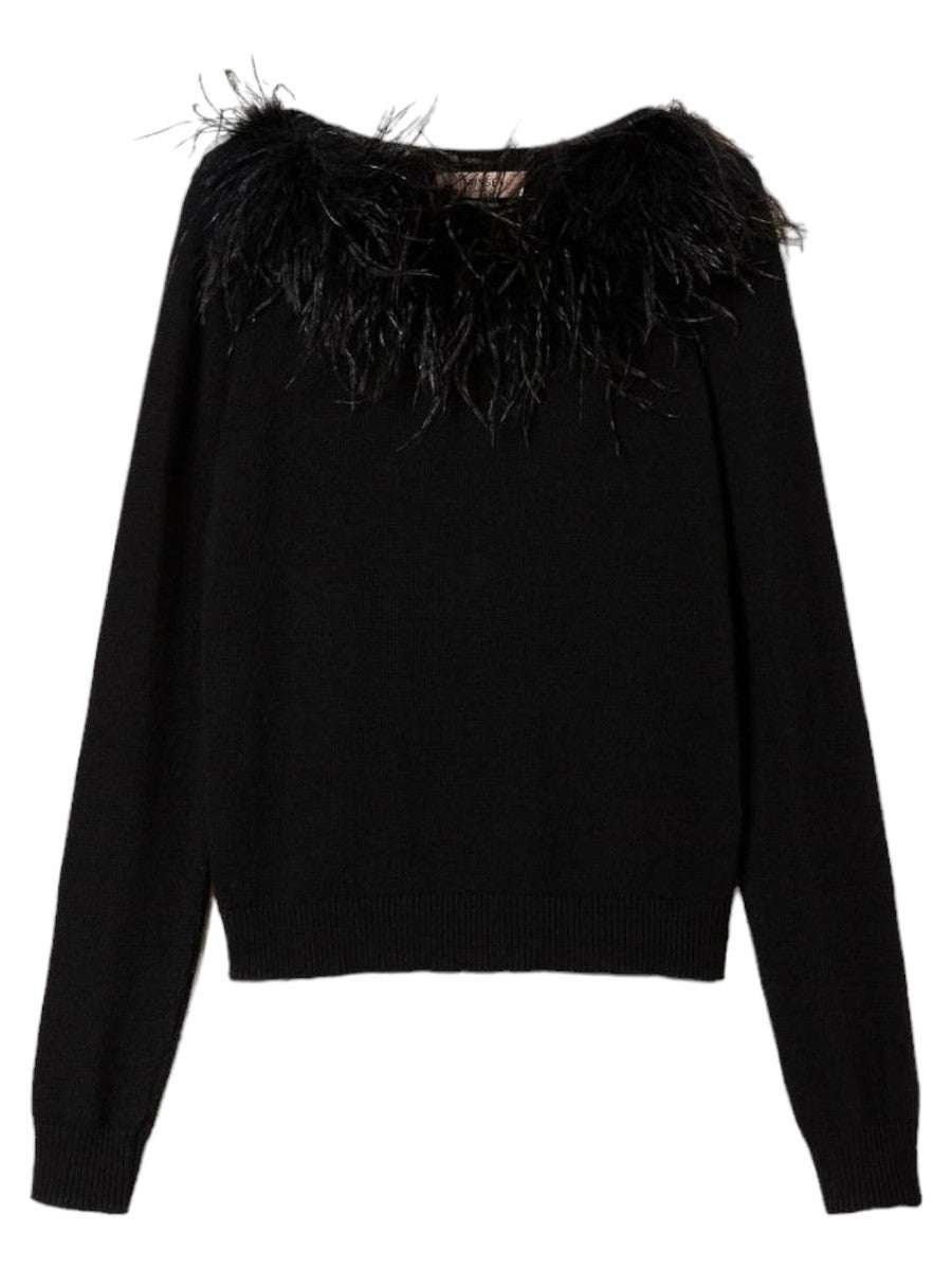 Maglia regular in misto lana con piume-Twinset-Maglieria-Vittorio Citro Boutique
