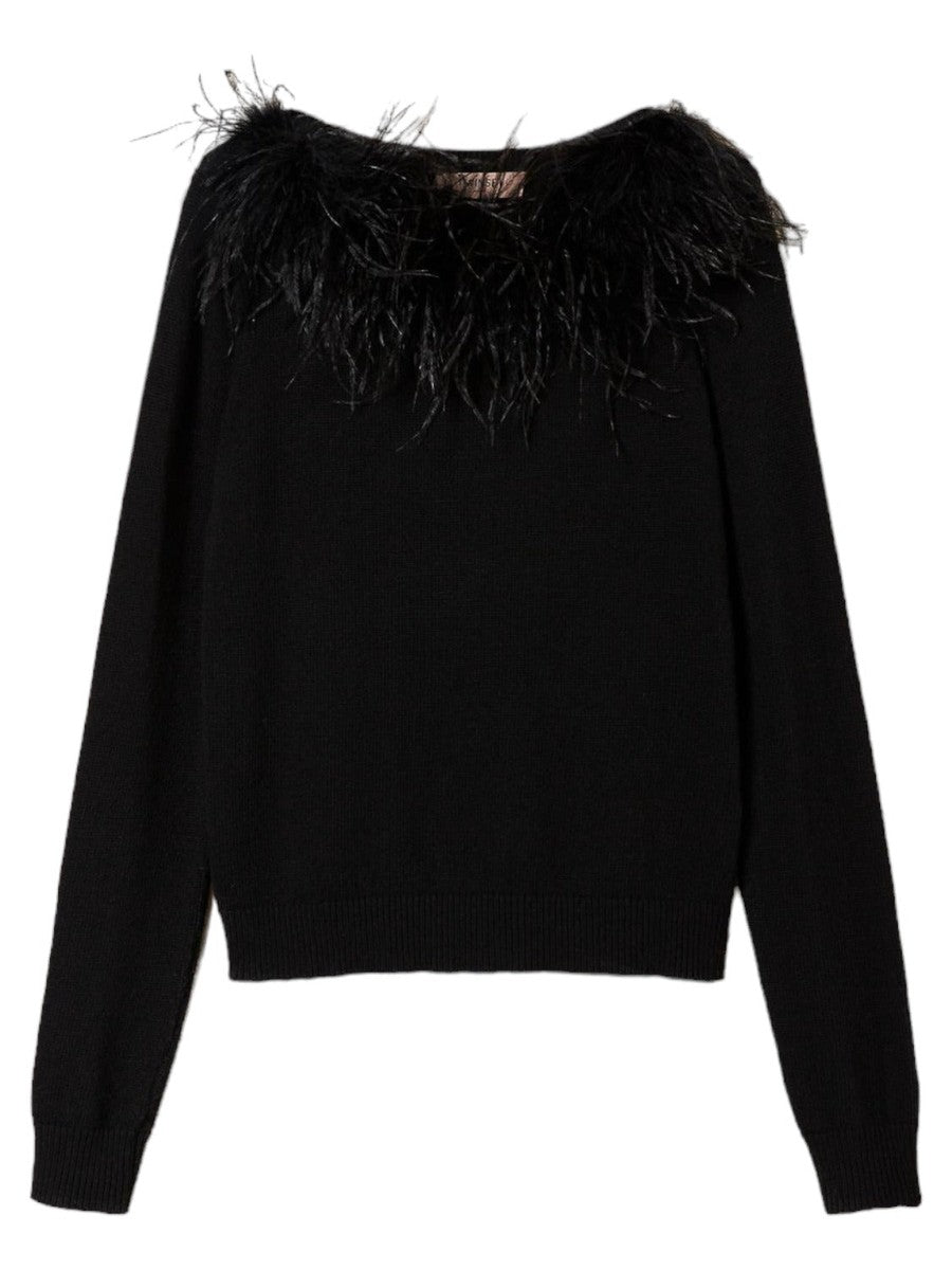 Maglia regular in misto lana con piume-Twinset-Maglieria-Vittorio Citro Boutique