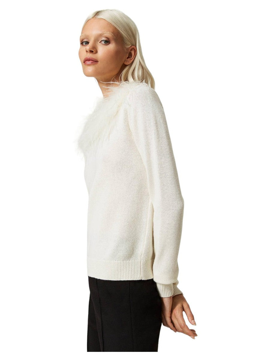 Maglia regular in misto lana con piume-Twinset-Maglieria-Vittorio Citro Boutique