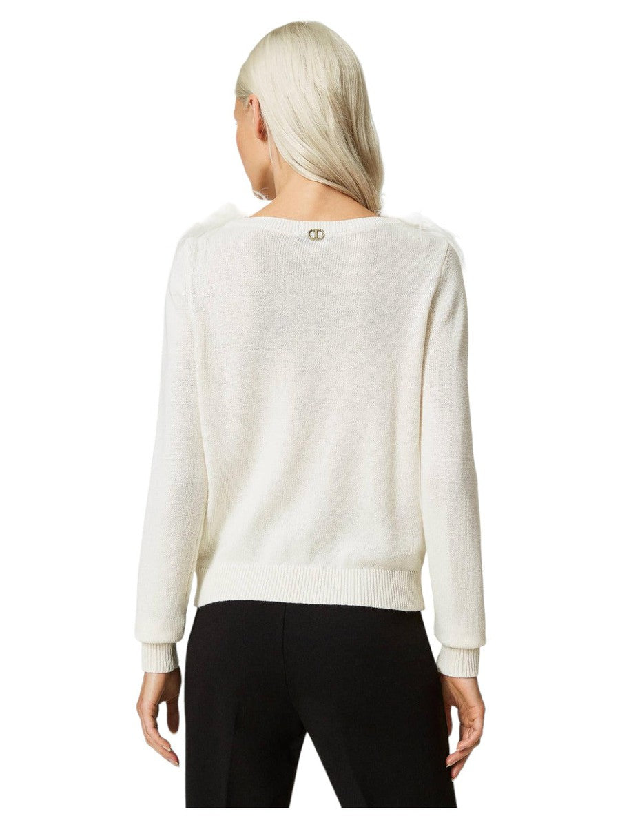 Maglia regular in misto lana con piume-Twinset-Maglieria-Vittorio Citro Boutique