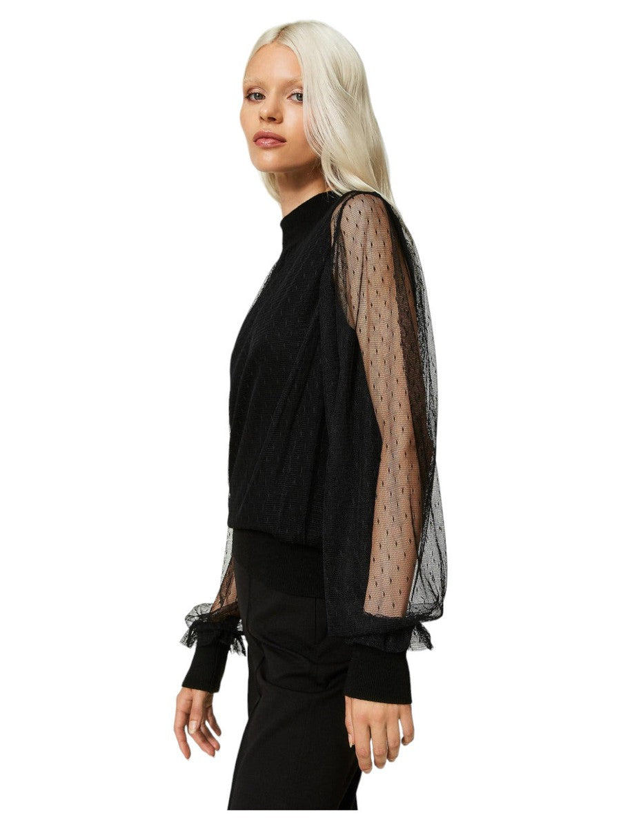 Top in maglia e tulle plumetis-Twinset-Maglieria-Vittorio Citro Boutique