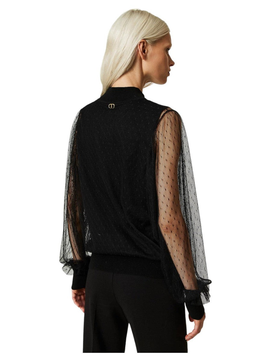 Top in maglia e tulle plumetis-Twinset-Maglieria-Vittorio Citro Boutique