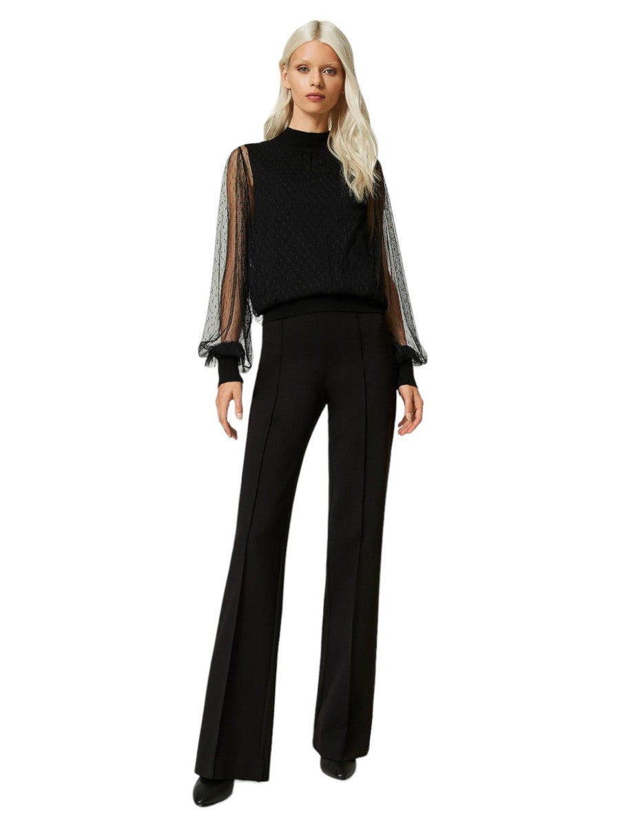 Top in maglia e tulle plumetis-Twinset-Maglieria-Vittorio Citro Boutique