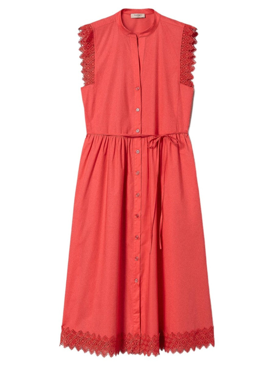 Abito longuette in popeline e macramè-Twinset-Abiti-Vittorio Citro Boutique