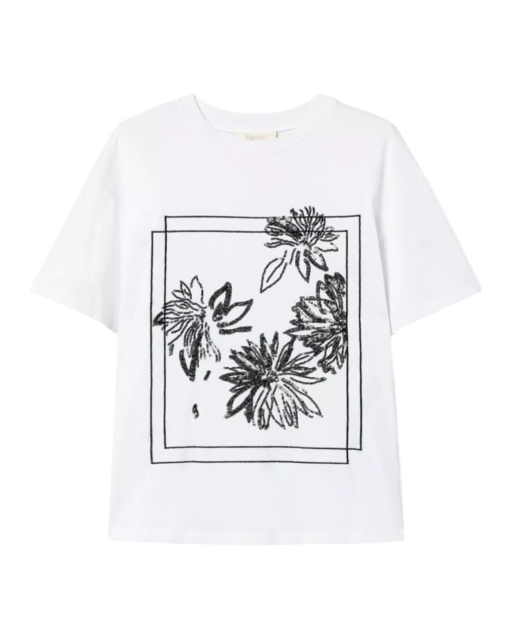 T-shirt in cotone con paillettes floreali-Twinset-T-shirt-Vittorio Citro Boutique