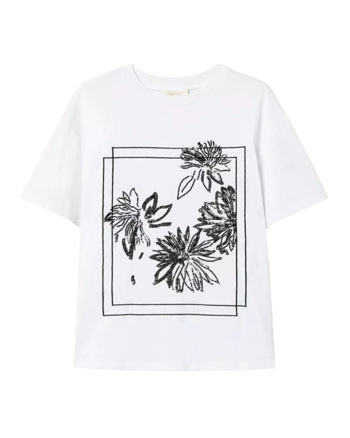 T-shirt in cotone con paillettes floreali-Twinset-T-shirt-Vittorio Citro Boutique