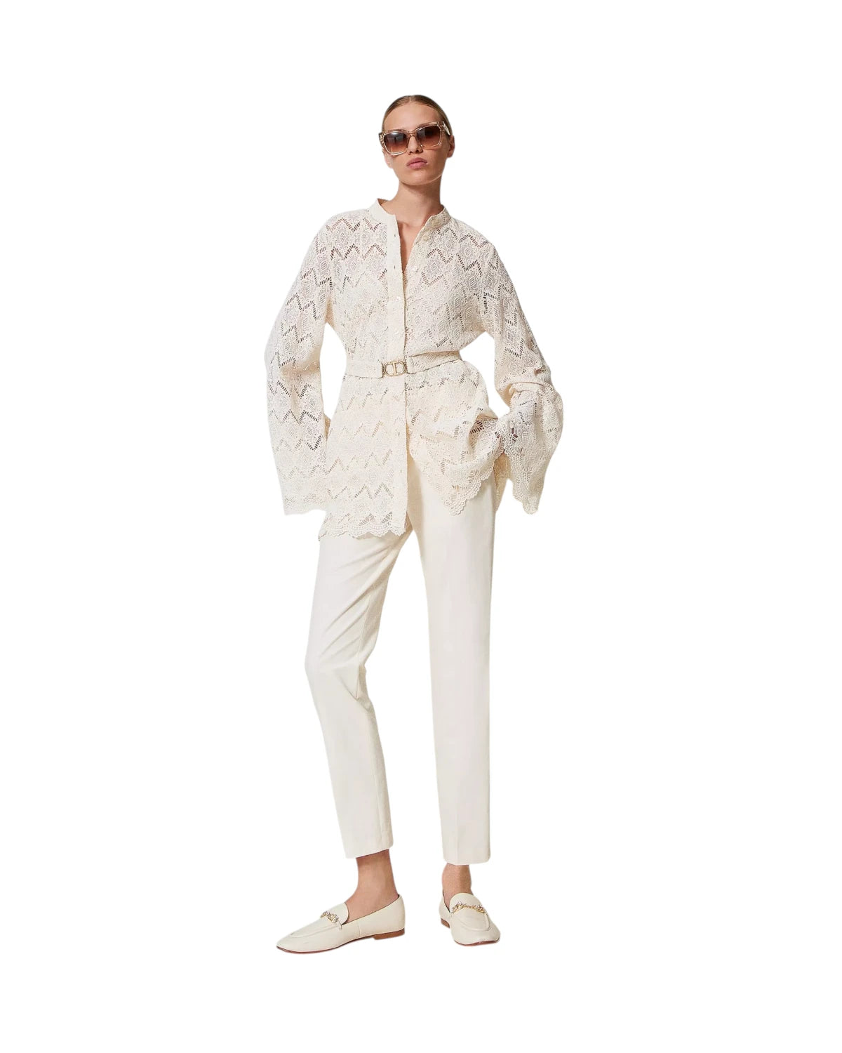 Pantaloni dritti in gabardine misto cotone-Twinset-Pantaloni-Vittorio Citro Boutique