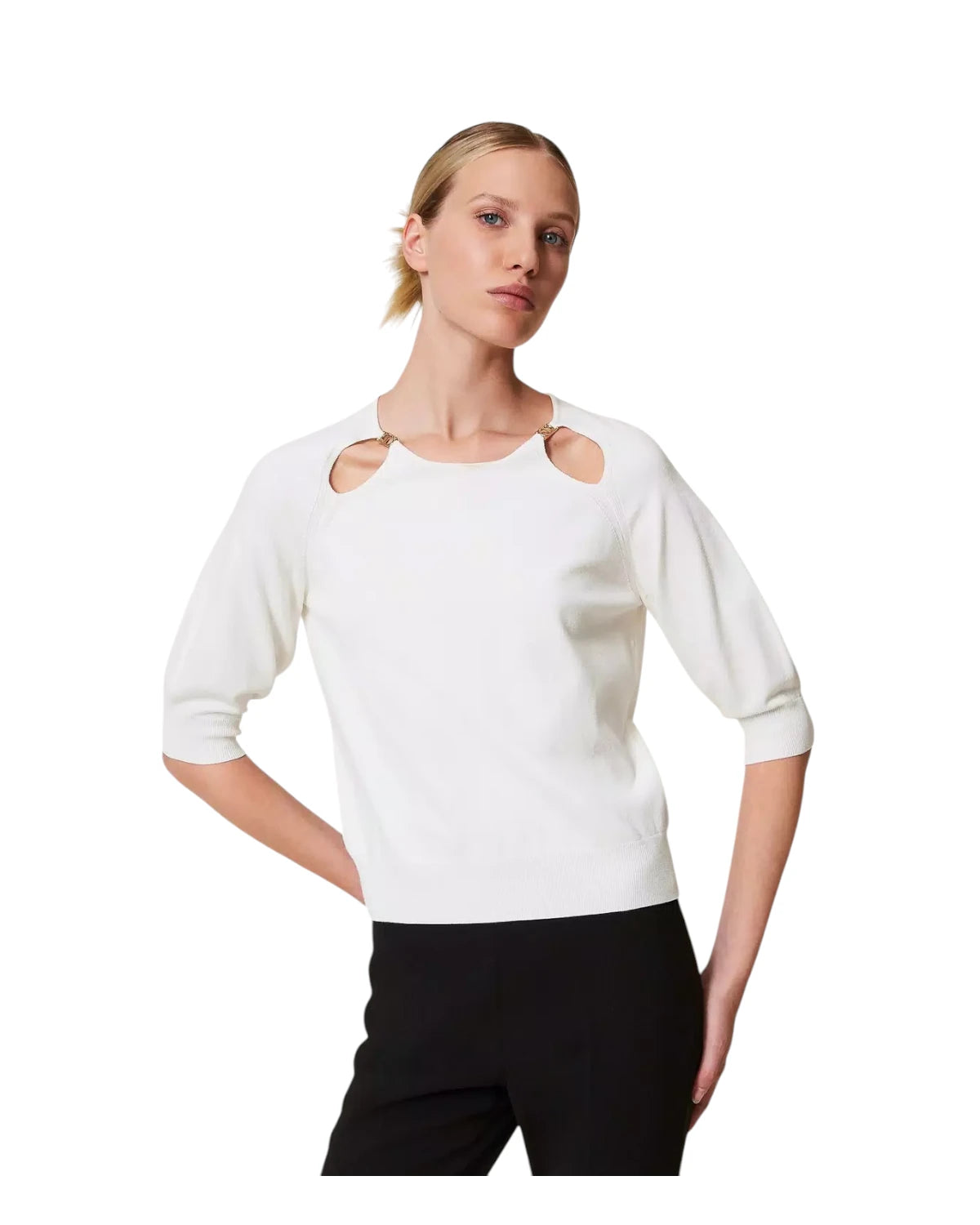 Maglia con cut-out e logo Oval T in metallo-Twinset-Maglieria-Vittorio Citro Boutique