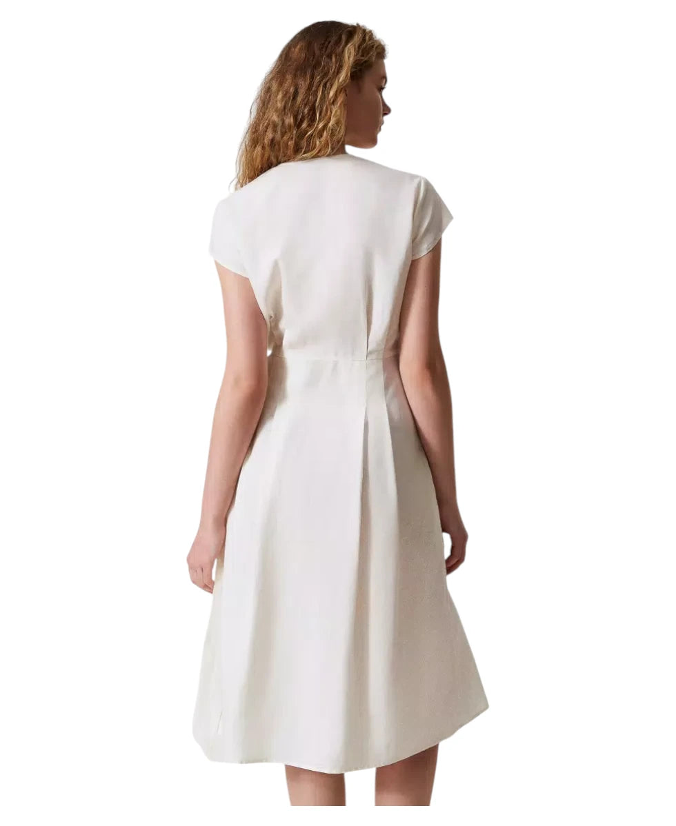 Abito longuette bianco a portafoglio in lino e lyocell con cintura Oval T-Twinset-Abiti-Vittorio Citro Boutique