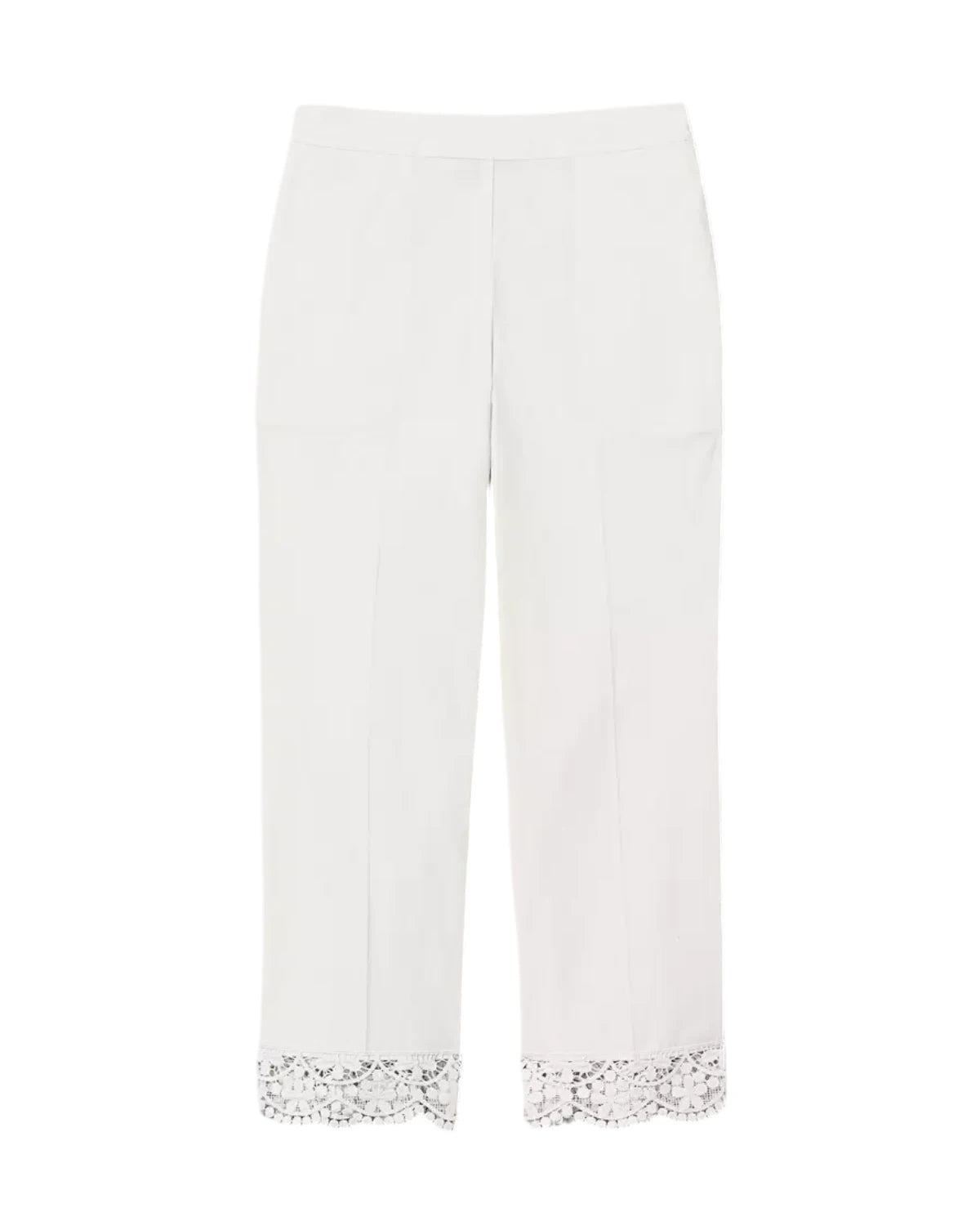 Pantaloni cropped in popeline con fondo in pizzo-Twinset-Pantaloni-Vittorio Citro Boutique