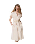 Abito chemisier longuette in popeline con cintura rafia-Twinset-Abiti-Vittorio Citro Boutique