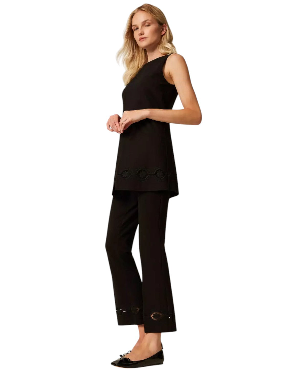 Pantaloni a Sigaretta con Ricamo a Fiori-Twinset-Pantaloni-Vittorio Citro Boutique