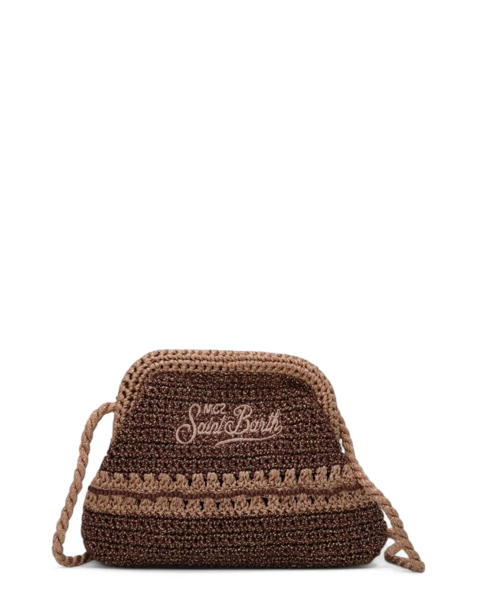Pouch Saint Barth in Lurex Marrone Uncinetto con Tracolla Removibile-Mc2 Saint Barth-Pochette-Vittorio Citro Boutique