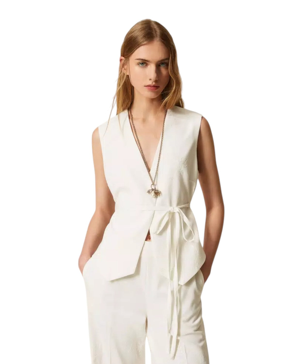Twinset Embroidered Women's Vest with Belt