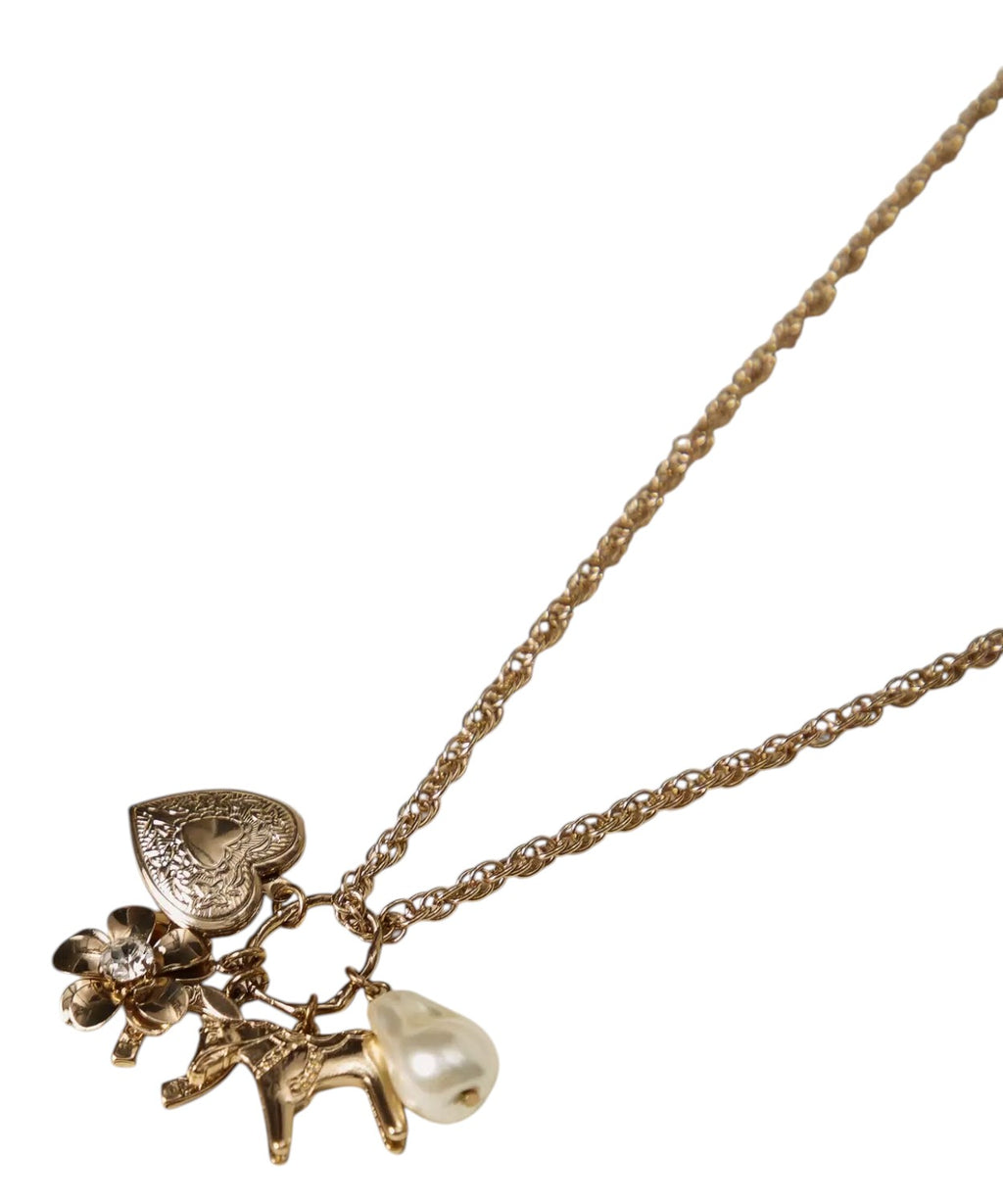 Antique Gold Necklace with Charm and Pearl