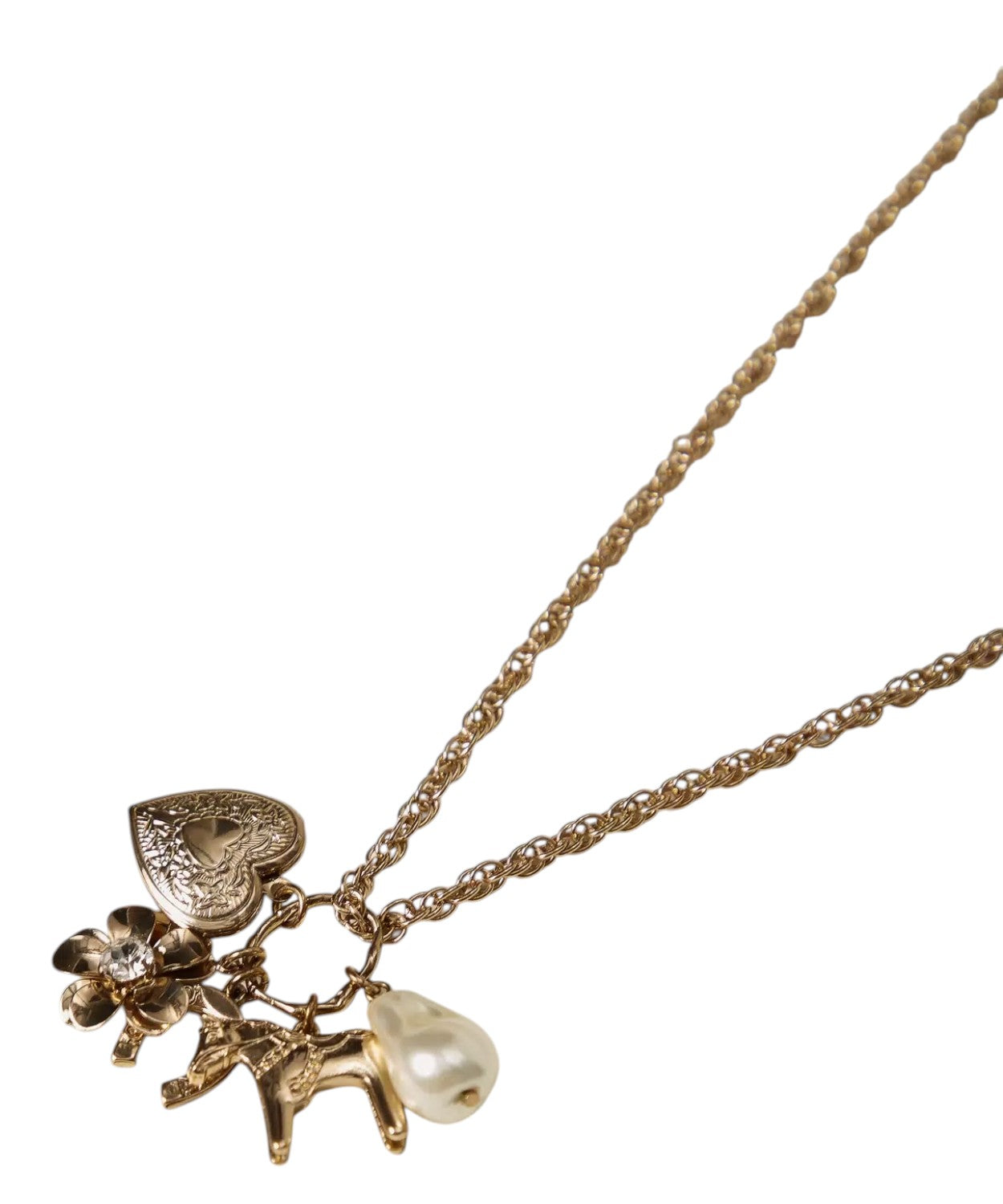 Antique Gold Necklace with Charm and Pearl