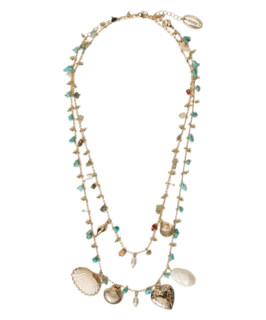 Women's Multi-Layer Necklace Set with Dusty Sky Blue Stones