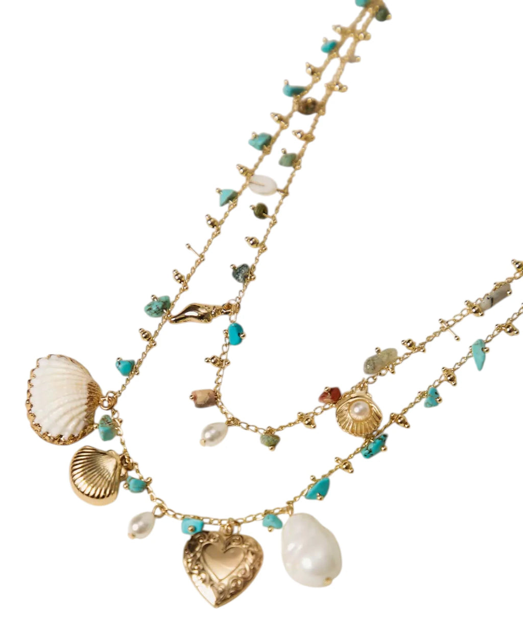 Women's Multi-Layer Necklace Set with Dusty Sky Blue Stones