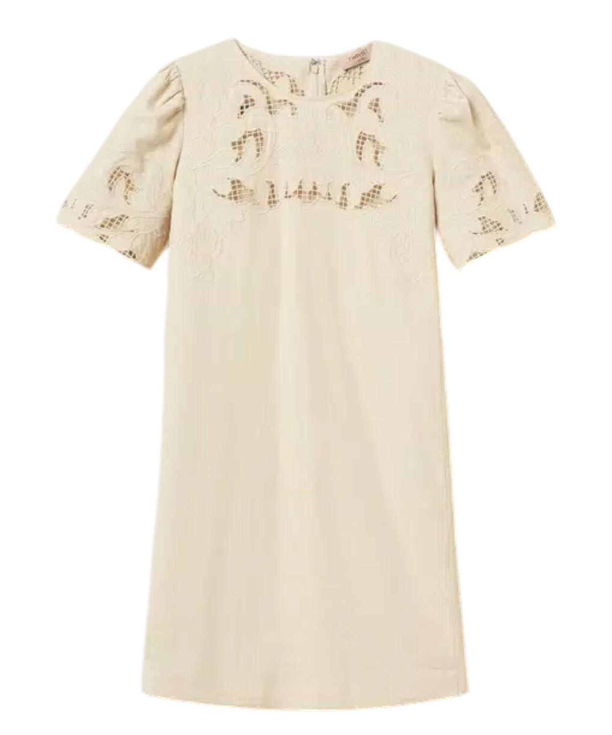 Kort kjole i hørblanding med elegant broderi