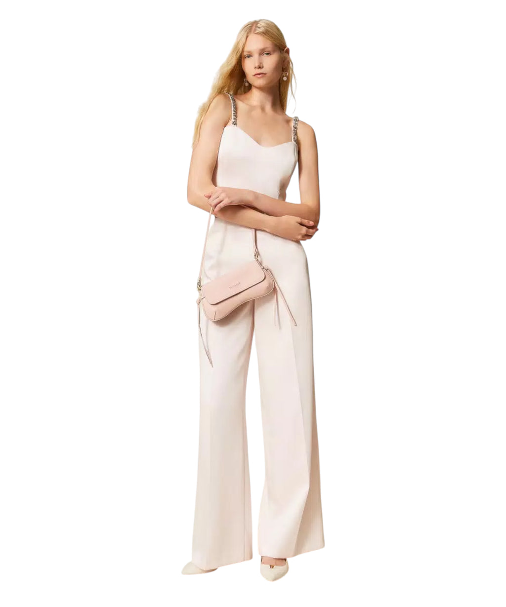 Twinset Pink Sand Duchess Cropped Top with Embroidery