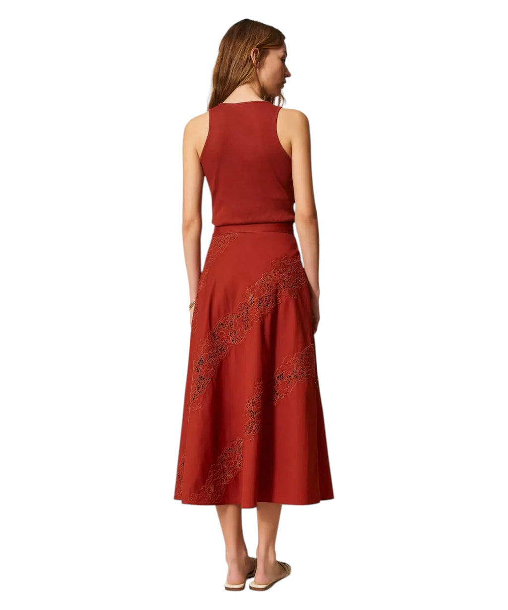 Long Cotton Skirt with Sangallo Embroidery