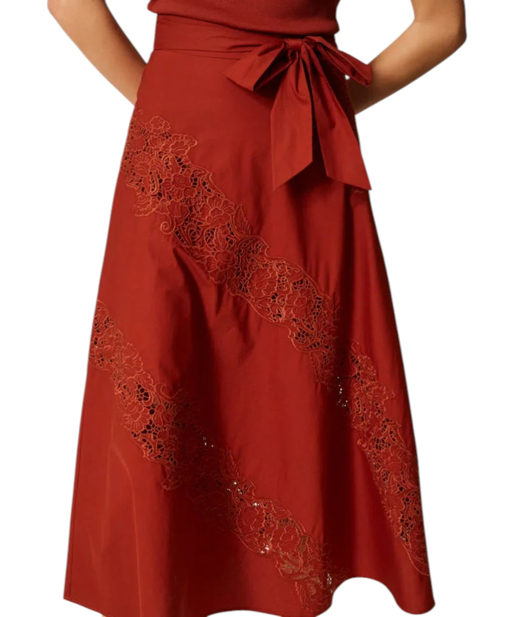 Long Cotton Skirt with Sangallo Embroidery