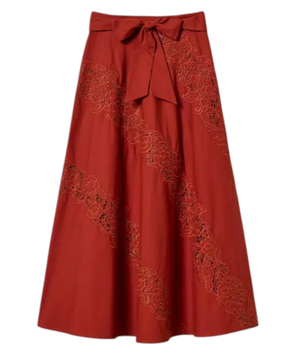 Long Cotton Skirt with Sangallo Embroidery