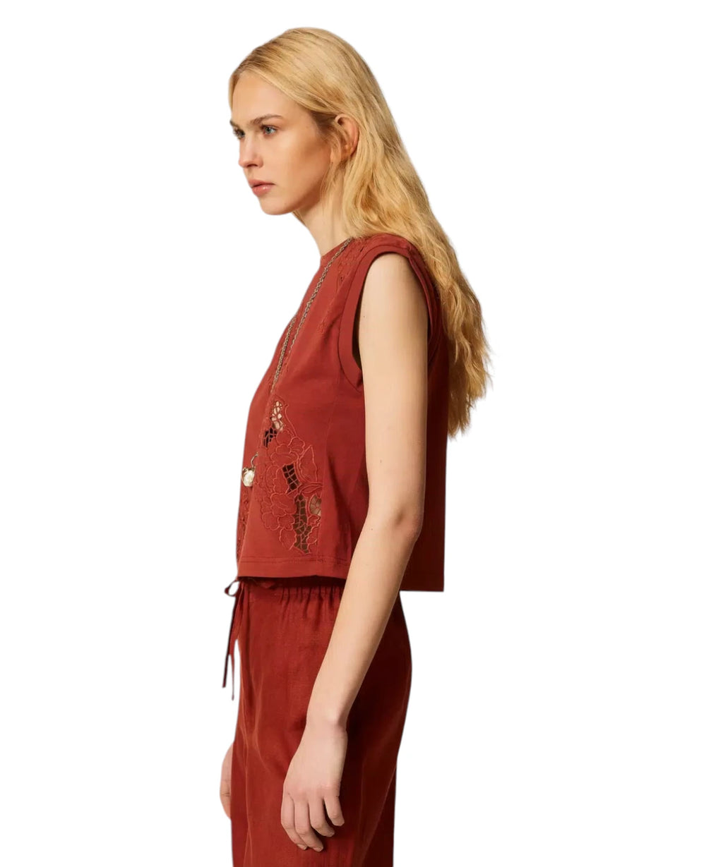 Twinset Women's Broderie Anglaise Sleeveless Jacket