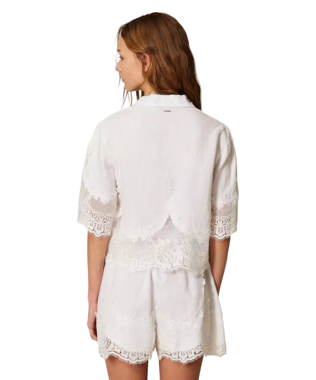 Twinset Women's Linen Shirt with Lace