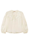 Women's Ramie Blouse with Twinset Embroidery