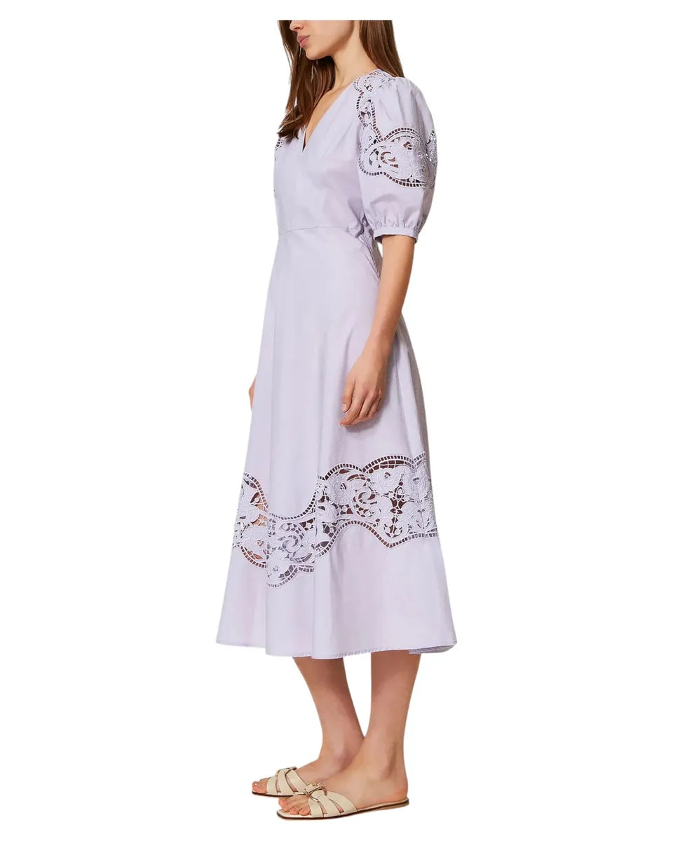 Abito lungo in popeline di cotone con ricami sangallo-Twinset-Abiti-Vittorio Citro Boutique