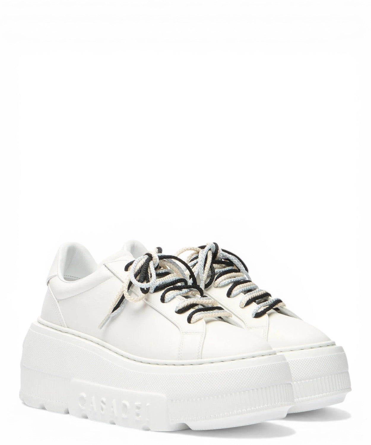 Casadei Nexus leather sneakers with wedge heel and contrasting laces