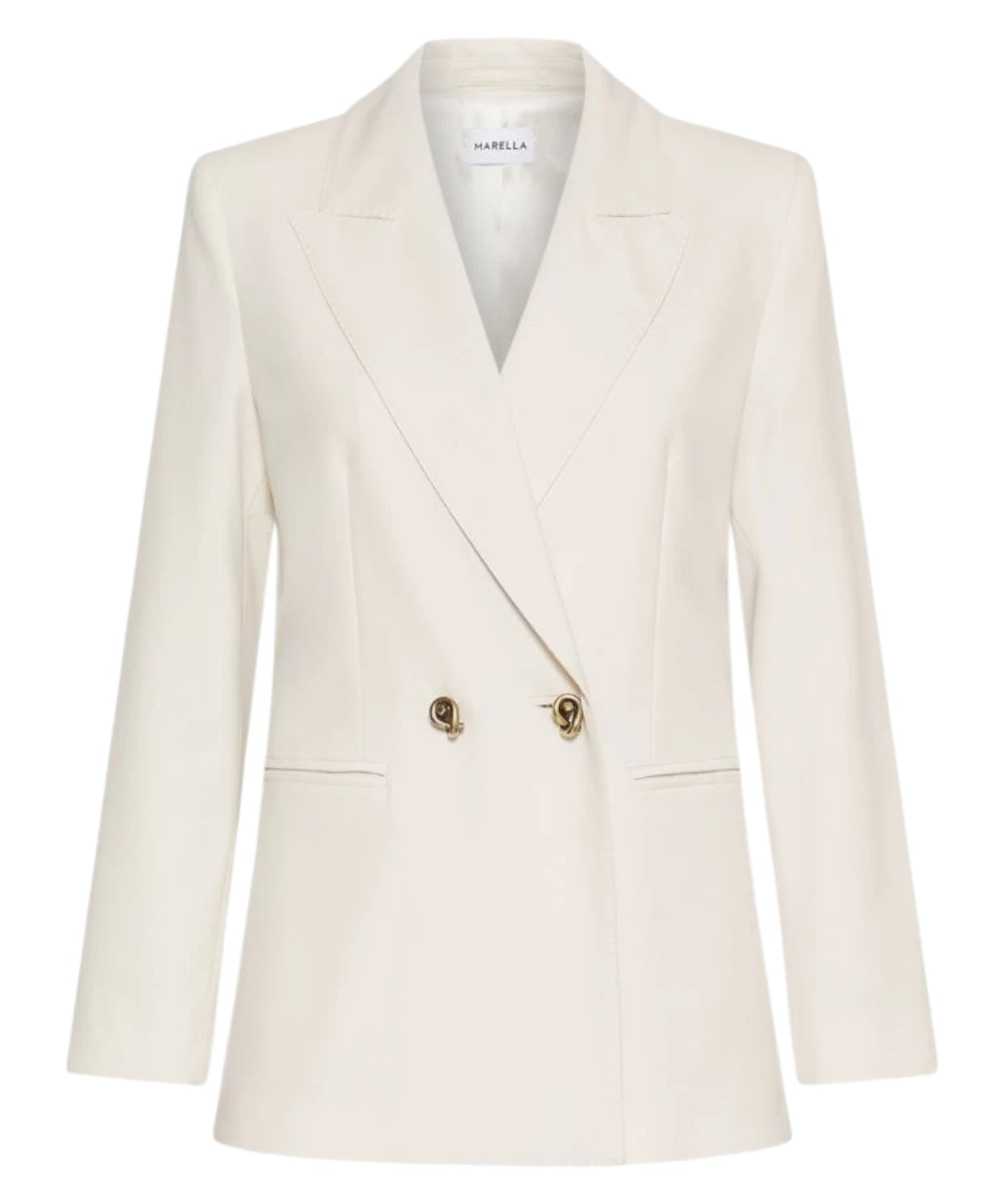 Double-Breasted Stretch Canvas Blazer with Metal Buttons